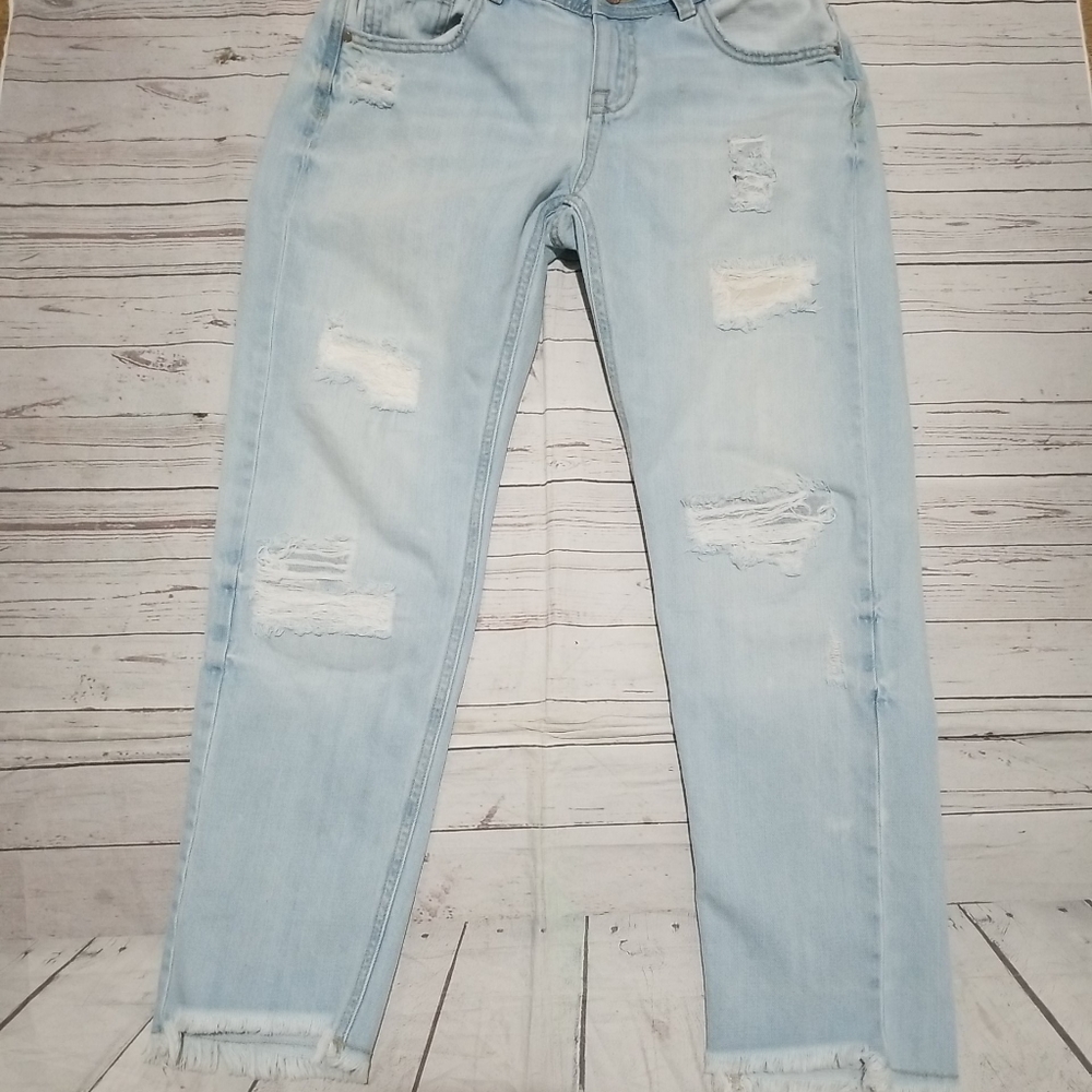 Womens Zara Basic Z1975 Heritage Denim Blue Jeans 02 Ripped Destroyed Distressed
